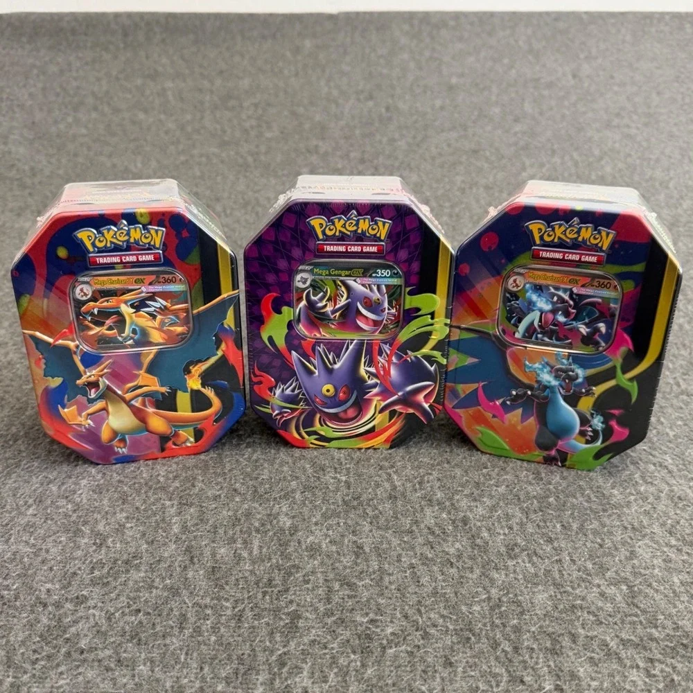 Pokemon TCG Mega Evolution EX Tins Set Mega Charizard X Y Mega Gengar 3 Sealed